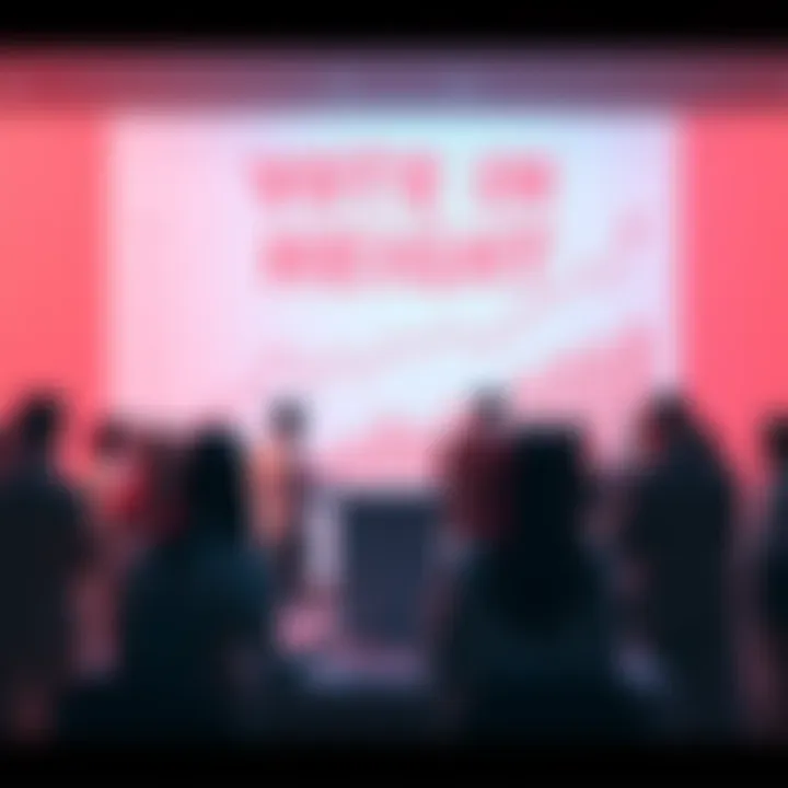 Participants voting on average height poll with a chart in the background