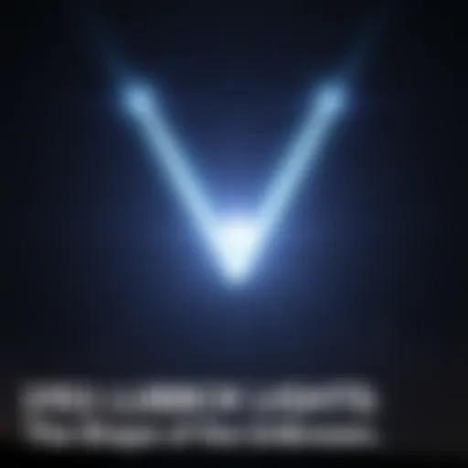 A photo capturing a V-shaped formation of lights against a dark Texas sky, resembling the infamous Lubbock Lights appearance.