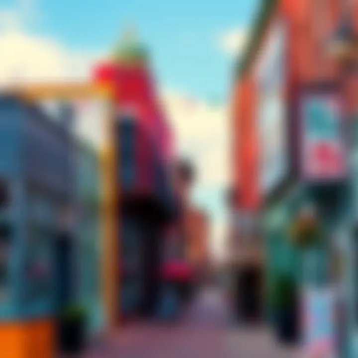 Colorful street view of Waco showcasing local shops and historic buildings.