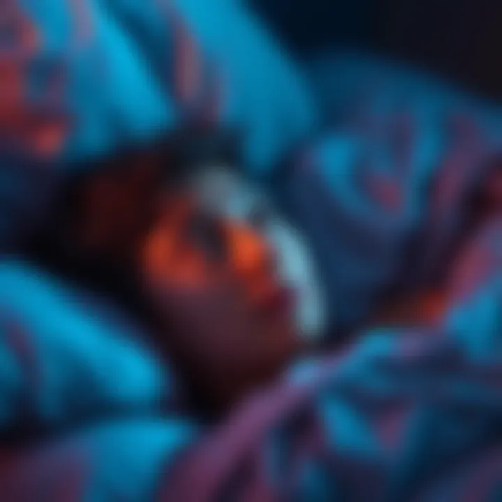 A person lying in bed with tears on their cheeks, looking surprised and emotional after a vivid dream, surrounded by soft pillows and blankets.