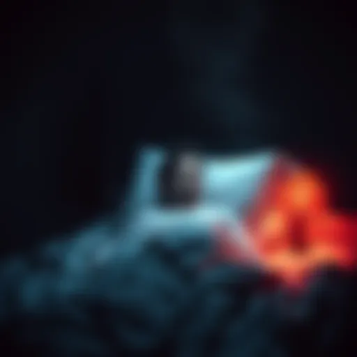 A person sits up in bed, looking terrified after a scary dream, with shadows and dark colors surrounding them.