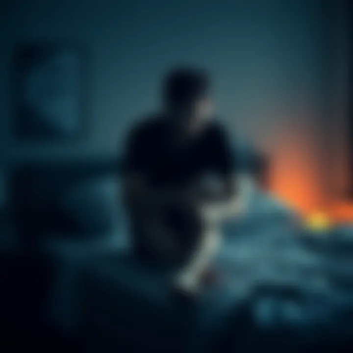 A person sitting on the edge of a bed looking confused and sweaty, reflecting on their thoughts about a twinflame connection.