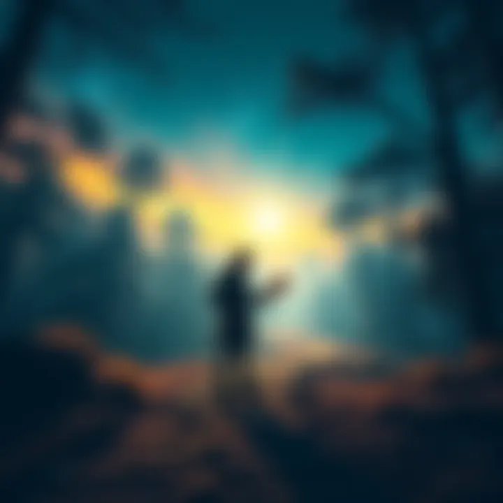 A confused hero stands at a crossroads in a dark forest, looking lost with a map in hand and stars shining above.