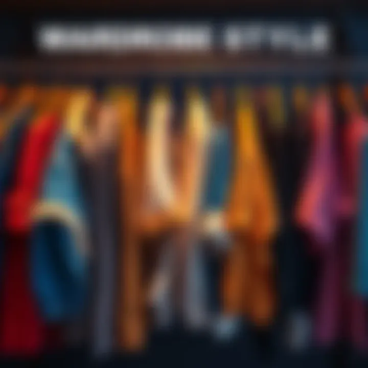 A collection of diverse outfits displayed on hangers, representing casual to professional styles.