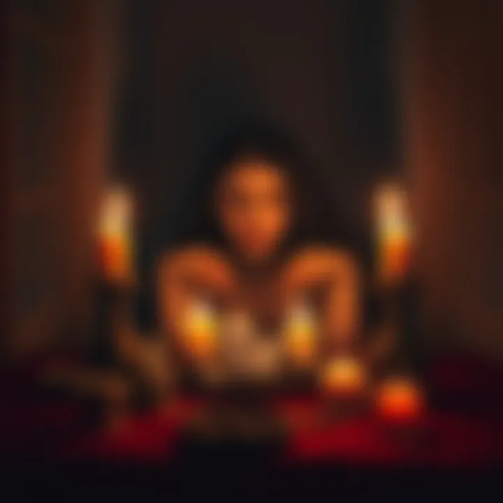 A person creating a protective ward with candles and crystals in a cozy space