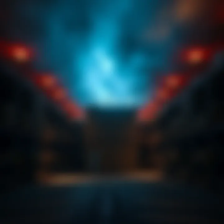 A dark warehouse with flickering lights and shadows, hinting at unsettling experiences during a night shift.