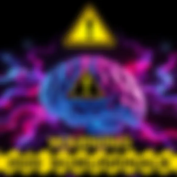 A warning graphic showing a brain with warning signs, symbolizing the effects of subliminal messaging, cautioning against overuse.