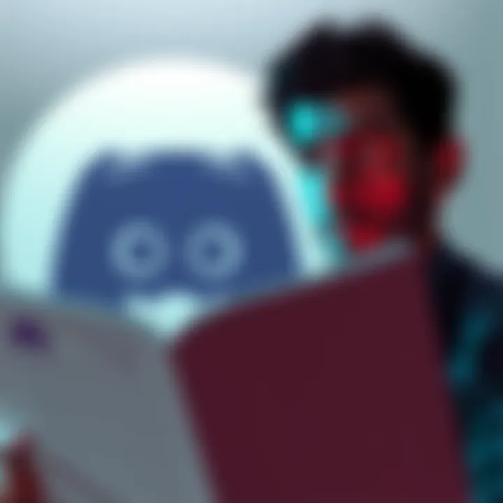 A person looking concerned while reading about Neville Goddard's teachings, with a Discord logo in the background.