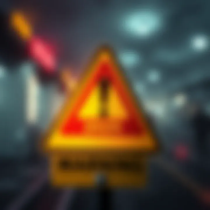 A bold warning sign with an exclamation mark, symbolizing concerns about a potential false flag event in 2025, set against a dramatic background.