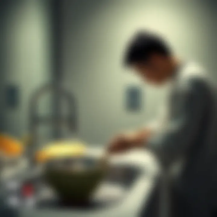 A person scrubbing a bowl at a kitchen sink, emphasizing the importance of everyday tasks in finding clarity and wisdom.