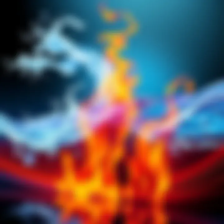 Illustration of water waves, air swirls, and flames representing the elements in astrology