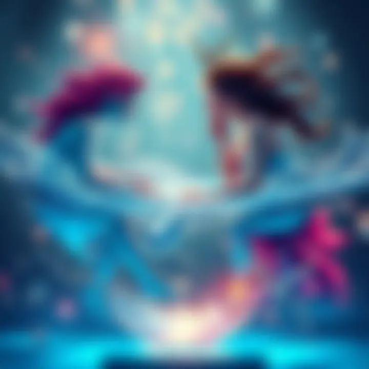 Illustration showing water signs like Pisces and Cancer interacting with air signs like Gemini and Libra, symbolizing their unique compatibility.