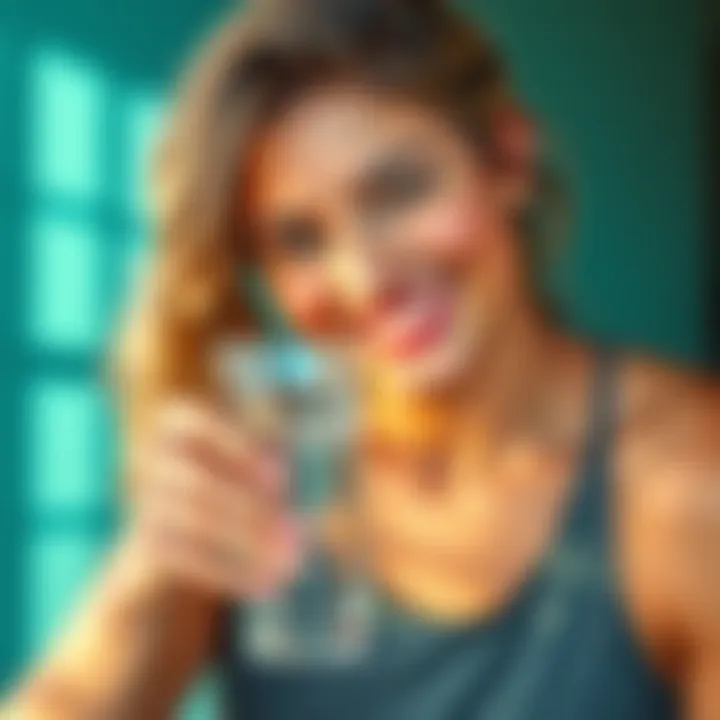 A person smiling while holding a glass of water, showcasing their weight loss journey without dieting, radiating positivity and self-confidence.