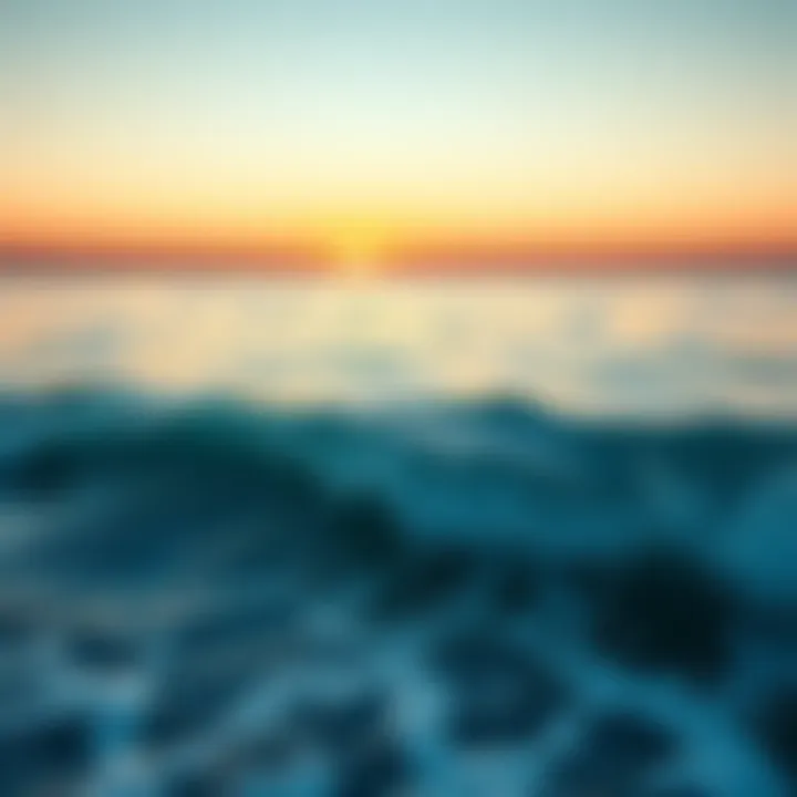 A serene ocean scene representing the emotional depth of Water Moon signs like Pisces, with waves softly crashing on the shore and a calming sunset in the background.