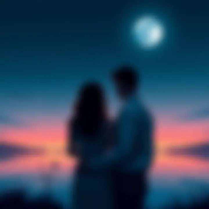 A couple gazing at the moon over a serene lake, symbolizing the connection with water signs