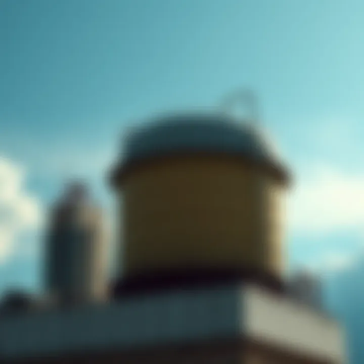 Water tank on a rooftop A water tank sits on the rooftop of a hotel, surrounded by a blue sky and clouds, representing the location of Elisa Lam's death.