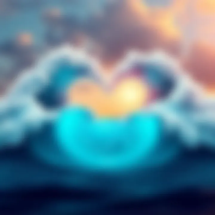 Illustration of waves gently crashing together with a heart shape formed by the water, symbolizing love and connection despite individuality.