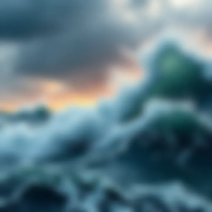 Massive waves crash in the Bearing Sea during a storm, showcasing treacherous conditions for sailors.