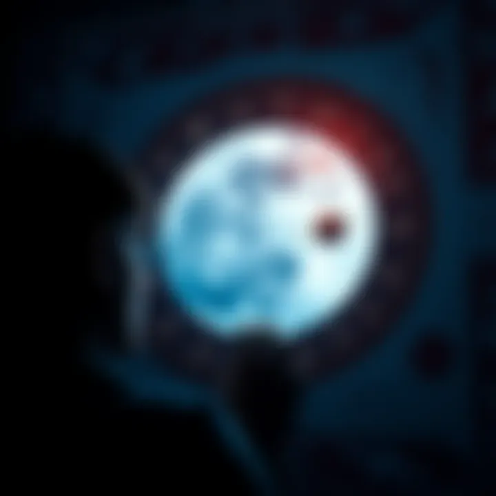 A person looking at a celestial chart with the moon and planets, contemplating their astrological placement.