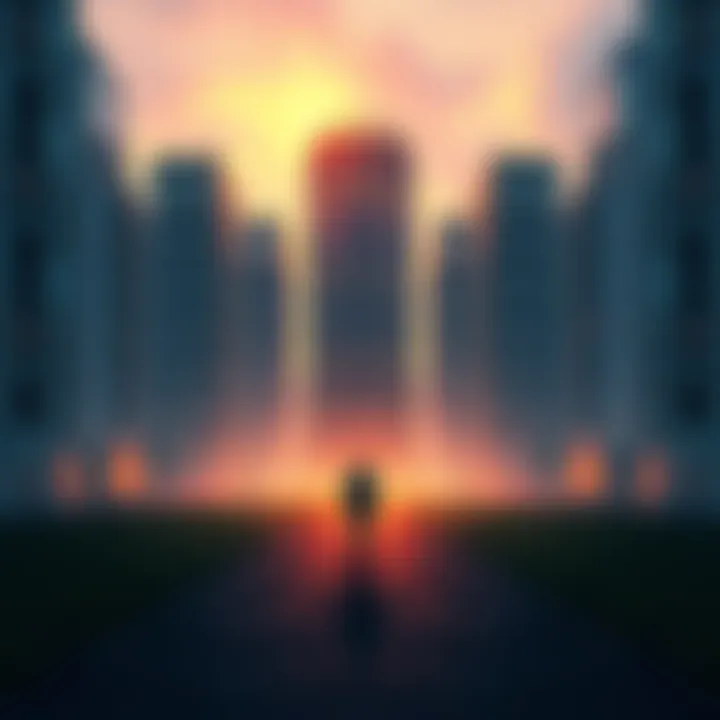 Wealth and Power A person standing alone on a path surrounded by tall buildings, symbolizing the isolation caused by the pursuit of wealth.