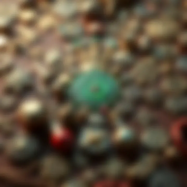 A collection of mystical symbols representing wealth and prosperity in a delicate arrangement.