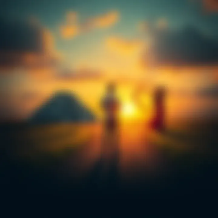 A person stands at a crossroads, one path leads to a pile of money and solitude, the other leads to a heart symbol with a couple embracing, representing the choice between wealth and love.