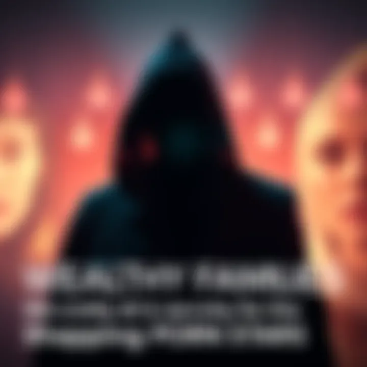 A shadowy figure representing affluent families behind the scenes of the adult film industry, with a blurred image of a porn star in the foreground.
