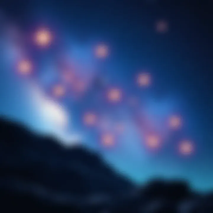A cosmic scene with stars representing nakshatras, symbolizing ambition and greed in astrology.