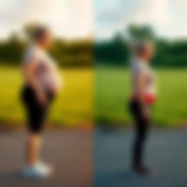 Before and after comparison of a person who lost weight from walking and lifestyle changes.