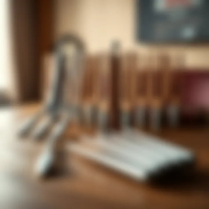 A collection of weighted Otto tuning forks displayed on a wooden table, showcasing their craftsmanship and design.