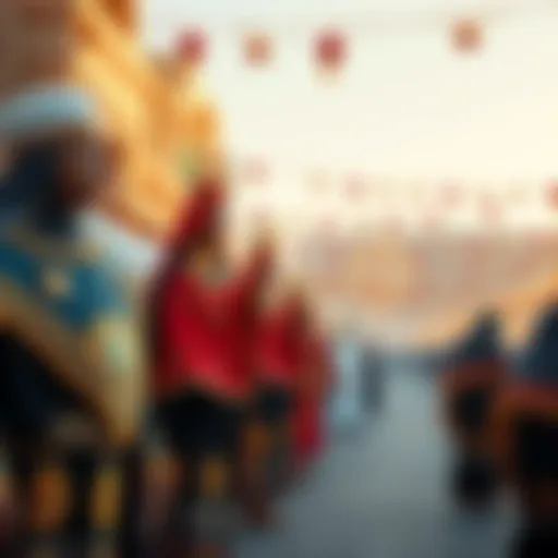 People enjoying the Wepet Renpet and Opet festivals in Luxor, Egypt with traditional costumes and festive decorations during Autumn Equinox.
