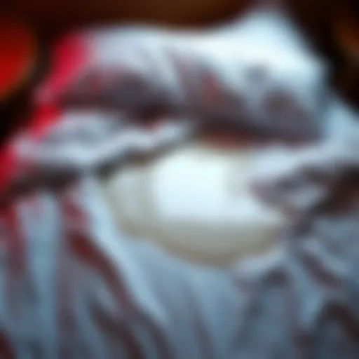 A soaking wet spot on a neatly made bed, raising questions about its source.