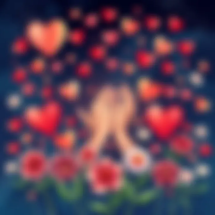 A colorful illustration showcasing various symbols of love—hearts, intertwined hands, and blooming flowers—representing the diversity of relationships.