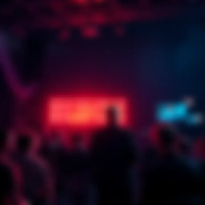A person stands at a microphone sharing intense stories about whistleblowing, with a focused audience listening attentively.