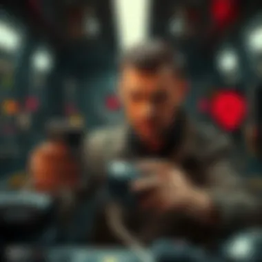 A person in a high-security setting reveals advanced technology with a tense expression, indicating the seriousness of their claims about alien materials and threats.