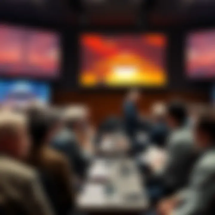 A diverse group of people sharing their experiences about Unidentified Aerial Phenomena at a conference, with visuals of UAP on screens behind them.