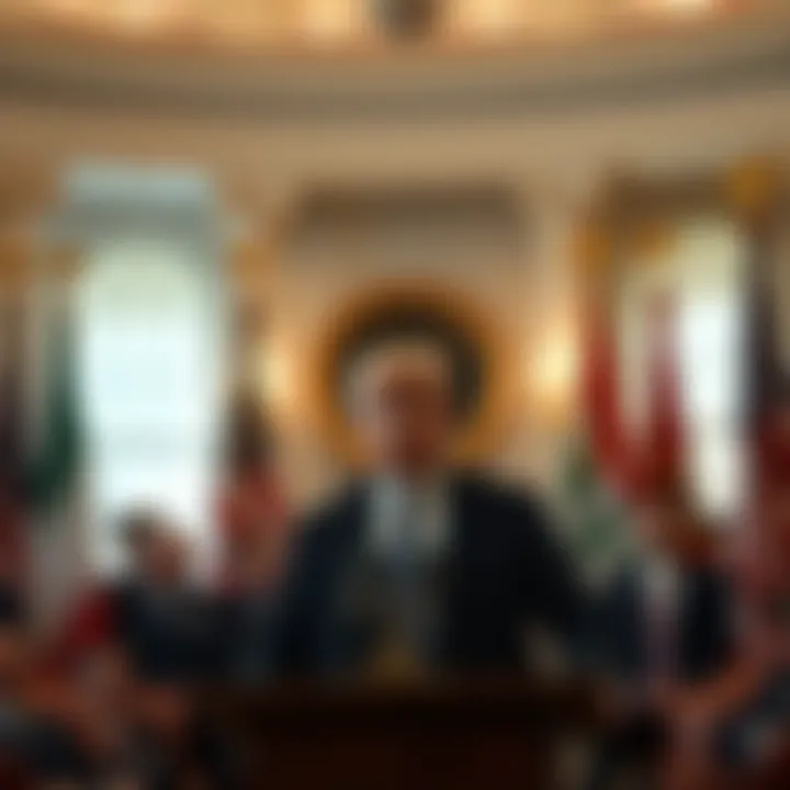 President Trump making a speech at the White House about the bombing of Iran, surrounded by advisors and flags