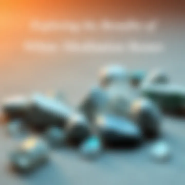 A collection of white crystal meditation stones arranged on a soft surface, showcasing their shine and clarity, promoting relaxation during meditation.