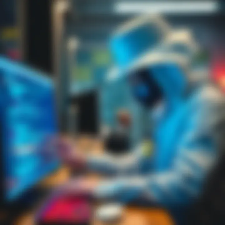 A cybersecurity expert analyzing code on a computer screen, focused on identifying vulnerabilities to enhance security.