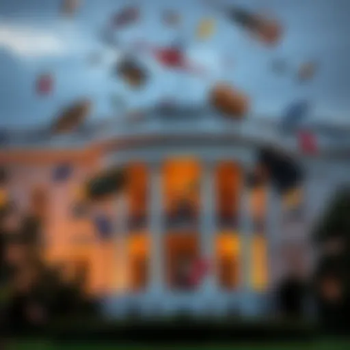 Various items are seen falling from the windows of the White House, sparking curiosity and concern