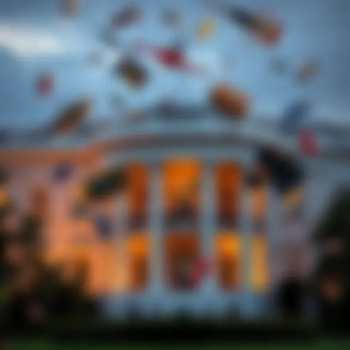Various items are seen falling from the windows of the White House, sparking curiosity and concern