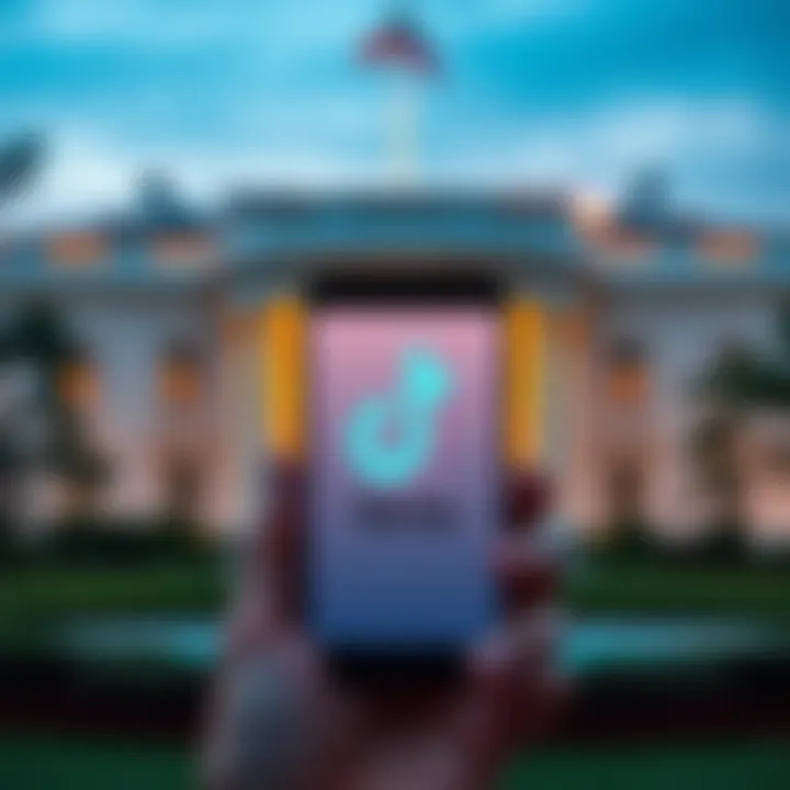 The White House logo with a smartphone displaying TikTok, symbolizing the launch of their TikTok account.