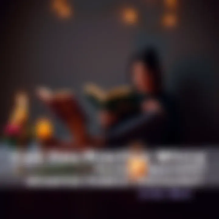 Individual sitting alone, reading a book about Wicca, surrounded by candles and herbs, looking contemplative