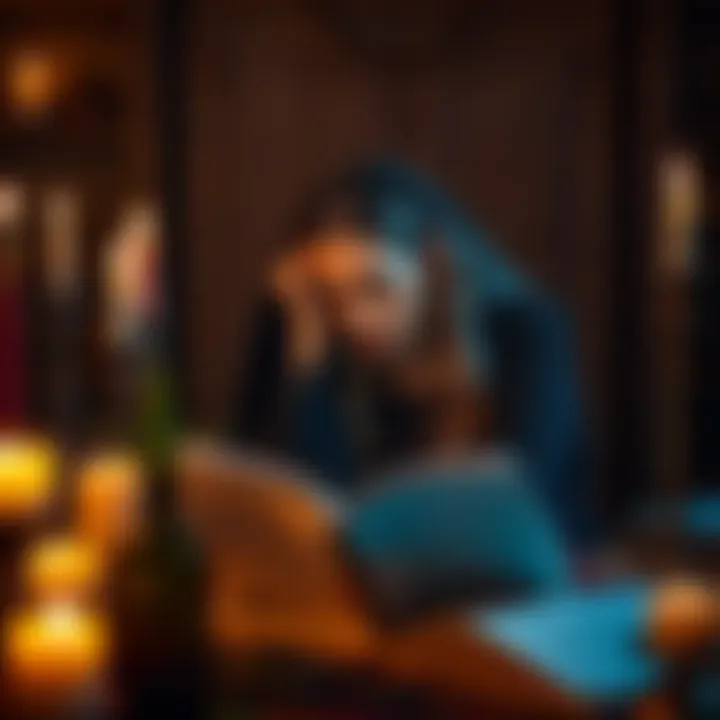 A 34-year-old Wiccan woman practicing magick in a serene setting, surrounded by candles, herbs, and open books about Magickal Servitors and Chaos Magick.