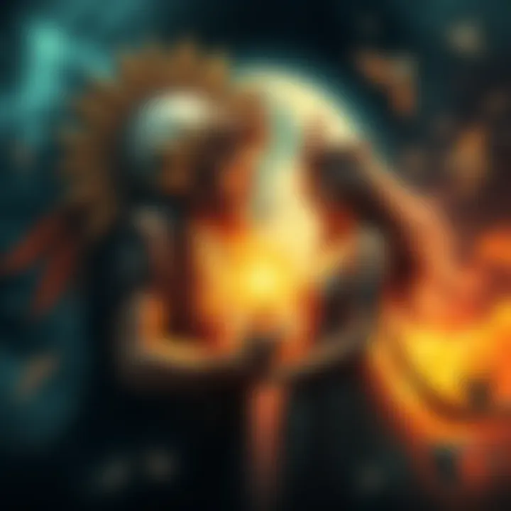 Wiccan God and Goddess An artistic representation of a god and goddess symbolizing sun and moon, surrounded by nature elements.