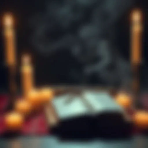 A peaceful Wiccan altar with candles, herbs, and a book of shadows, symbolizing connection to the Holy Guardian Angel.