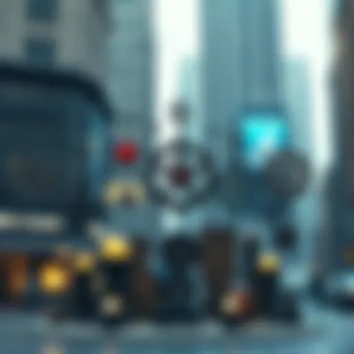 A collection of Wiccan symbols and elements displayed in an urban environment, blending magic with city life.