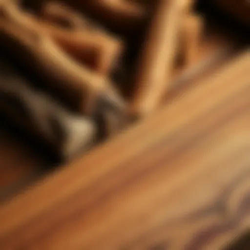 A selection of wild cherry wood pieces suitable for crafting wands, showcasing the natural grain and texture.