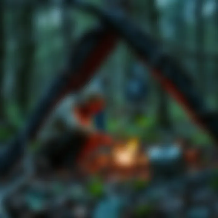 A person using traditional techniques to build a shelter in a forest setting