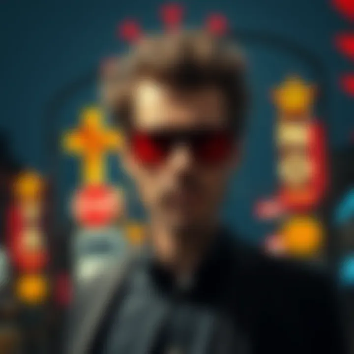 Willem Dafoe transforming into various classic signs, showcasing his artistic talent in a vibrant photo series.